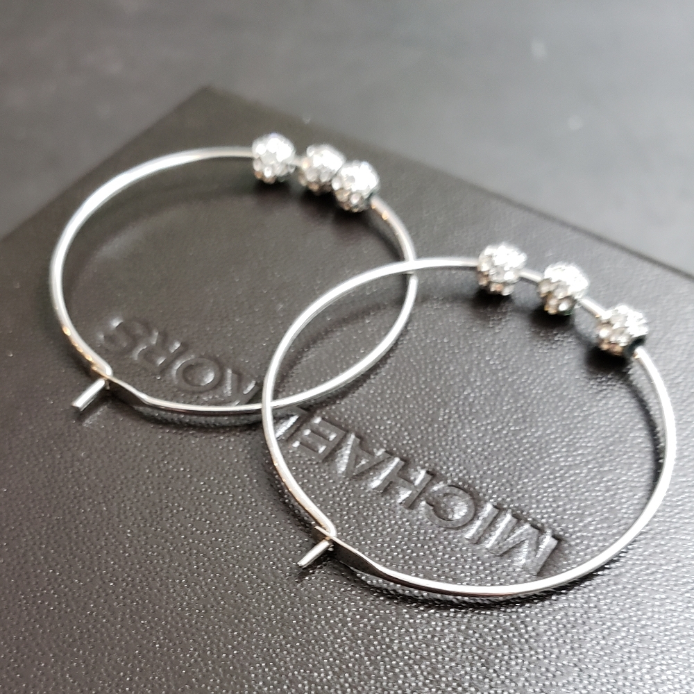 Michael Kors Hoop Earrings with Pave Crystal Balls - Picture 4 of 6